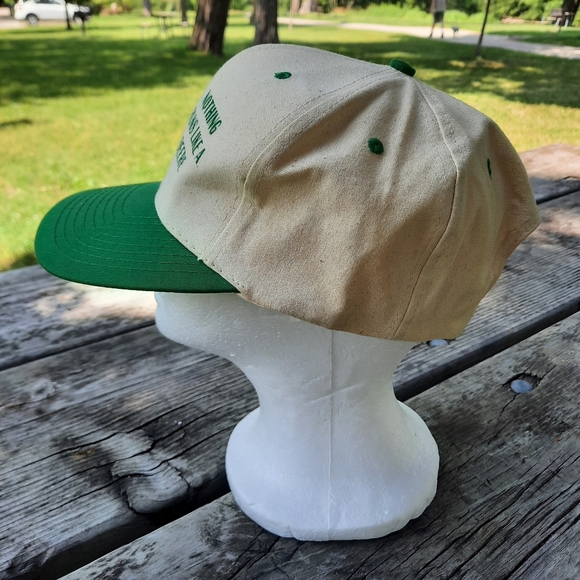 Vintage John Deere Tractor Cream Green Cotton Logo Farmer Snapback Hat OS - Picture 5 of 12